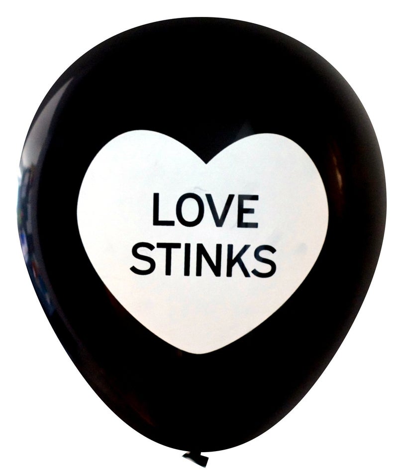 Love Stinks Latex Balloons 16 pcs  DivorceAntiValentines Day  by Nerdy Words Black