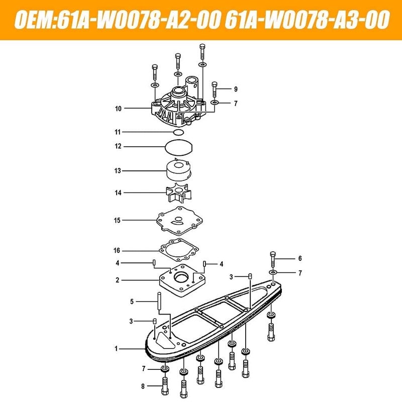 MARKGOO 61A-W0078-A3-00 Water Pump Impeller Repair Kit Replacement for Yamaha Outboard V6 150 175 200 225 250 300 HP VMAX Boat Motor Engine Parts Rebuild Service Sierra 18-3396 61A-W0078-A2 - Image 4
