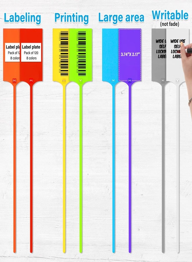 Mimorou 120 Pcs Plastic Shipping Tags for Labeling 2.3" x 10" Waterproof Labels Writable Hanging Tag with Sealing Strap Shipping Cable Tie Label Tags with 2 Marker Pen for Key Luggage Retail Inventory - Image 3