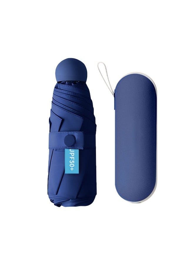 Generic Phone-Sized Capsule Umbrella with Storage Box Extra Strong UV Protection  Windproof Umbrella Lightweight Portable Umbrella for Office Workers, Students, Travelers Blue  - Image 1
