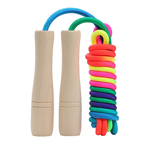 Ace one Jump Rope Kids, 8.5ft Adjustable Cotton Skipping Rope with Wooden Handle for Boys and Girls Fitness Outdoor Exercise (Rainbow color) - Image 1