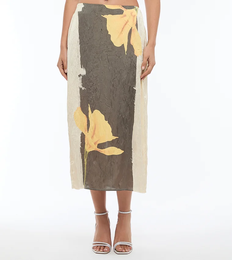 بي سي بي جي BCBG-Crinckles Satin Printed Skirt