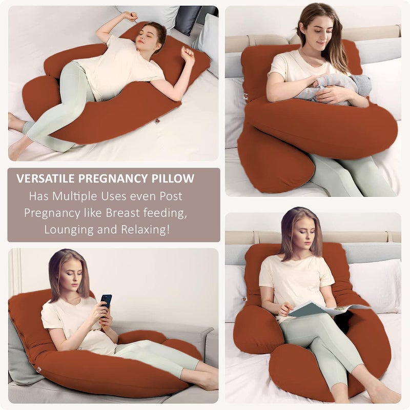 COOZLY G Shape Belly Back Pregnancy Pillow | G Shape Maternity Pillow with 100% Cotton Removable Covers | G Pregnancy Sleeping Pillow (Brick Orange) - Image 2