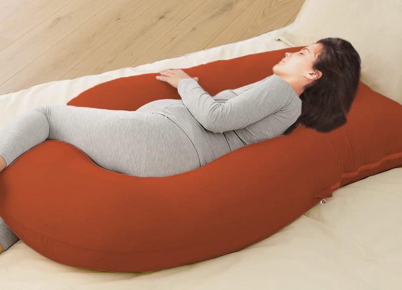 COOZLY G Shape Belly Back Pregnancy Pillow | G Shape Maternity Pillow with 100% Cotton Removable Covers | G Pregnancy Sleeping Pillow (Brick Orange) - Image 4
