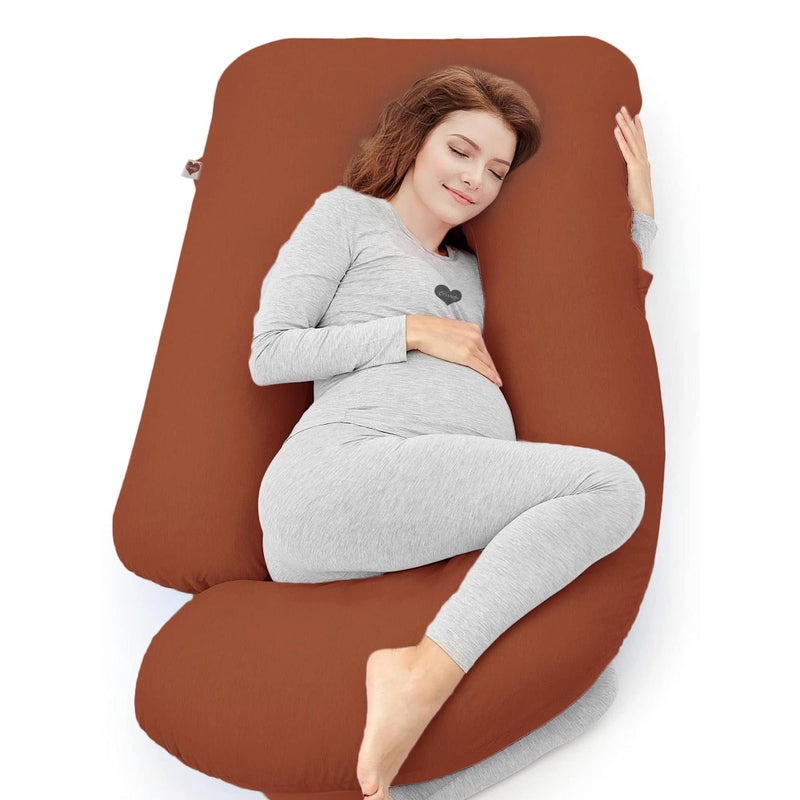 COOZLY G Shape Belly Back Pregnancy Pillow | G Shape Maternity Pillow with 100% Cotton Removable Covers | G Pregnancy Sleeping Pillow (Brick Orange) - Image 1