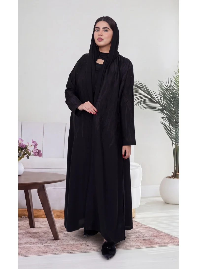 Fashion Line Elegant Black Front-Open Abaya with Intricate Embroidery and Matching Sheila Set - Women's Modest Formal Wear