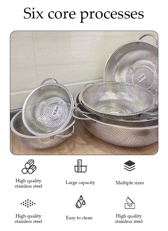 DUNISO 6 Pcs Stainless Steel Drainage Baskets, Multifunctional Vegetable Cleaning And Draining Basins, Multifunctional Fruit Baskets With Ears And Feet, Suitable For Kitchen And Dining Rooms  - Image 3