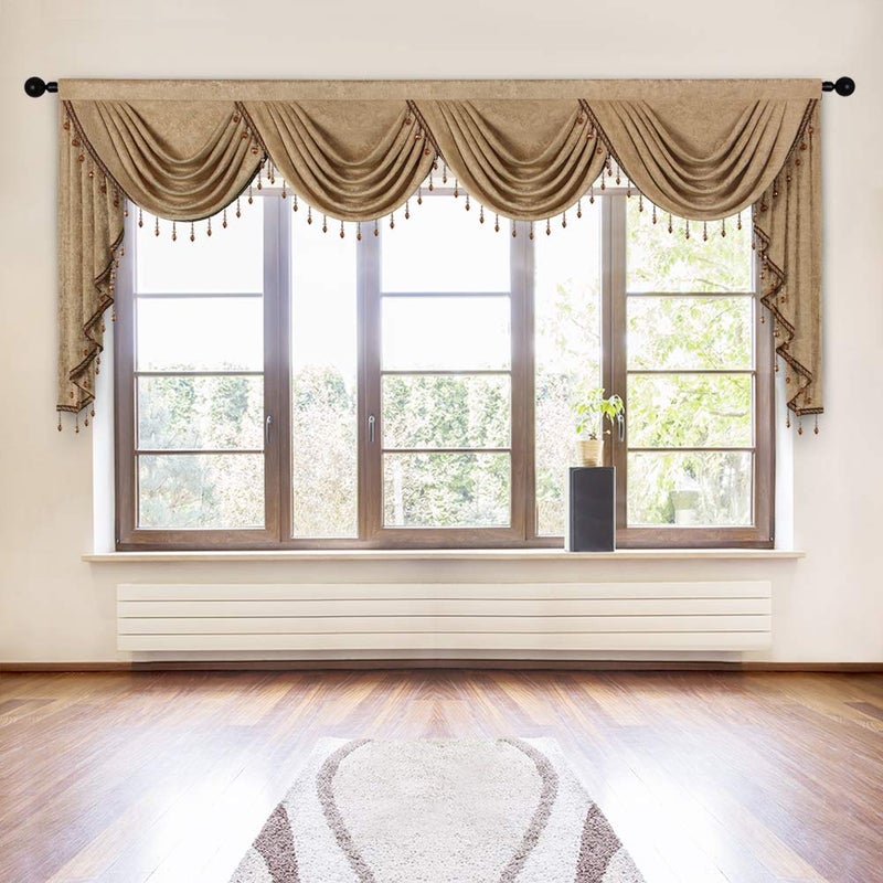 ELKCA ELKCA DoubleSided Chenille Valance for Living Room Coffee Curtains Valance with Beads for BedroomRod Pocket W110Inch1 Panel 