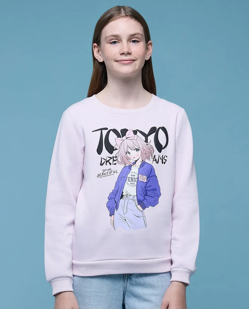 R&B Printed Sweatshirt with Crew Neck and Long Sleeves