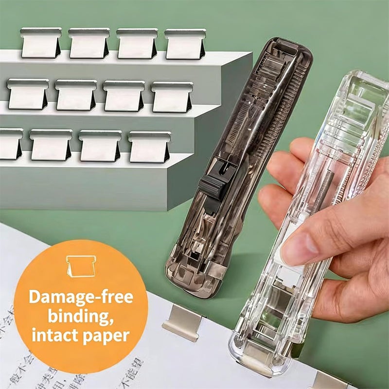 Portable Binder Clip Stapler With 100 Reusable Clips White Mini Handheld Office Stapler - Image 4