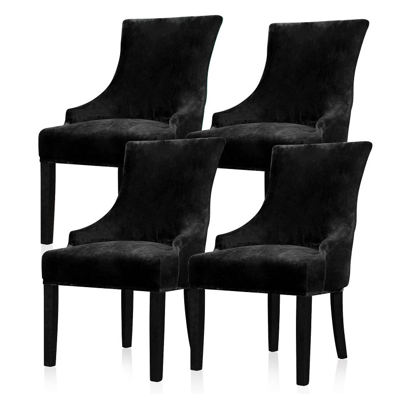 Lellen Velvet Stretch Wingback Chair Cover Slipcover  Reusable Protector Cover for Dining Room Banquet Home Decor etc Machine Washable Hand Washable Black 4PC