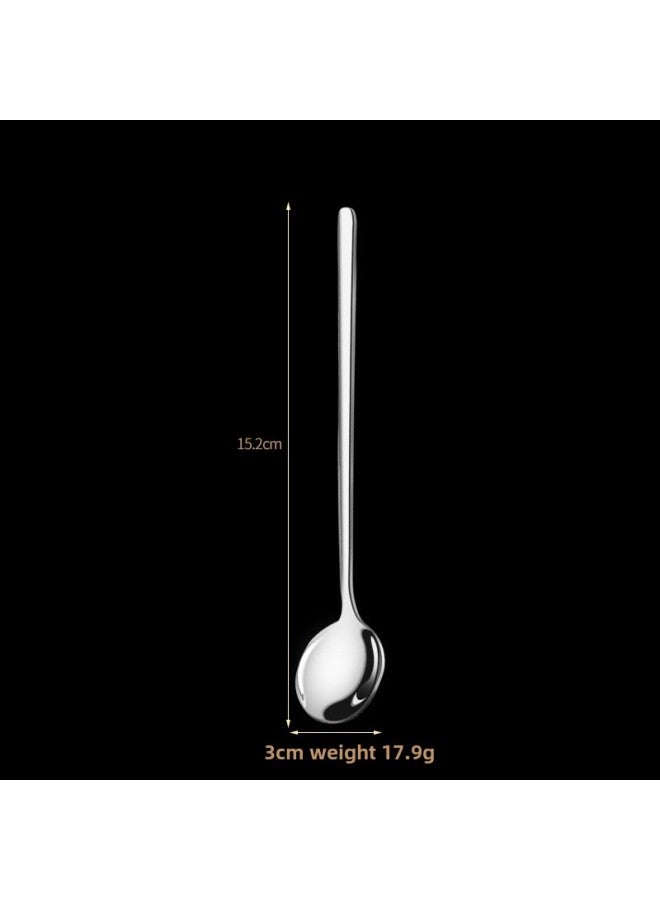 304 Stainless Steel Small Spoon High Color Value Golden Round Spoon Bird's Nest Spoon Mixing Spoon Coffee Spoon Lotus Root Starch Spoon Honey Spoon-Specifications:304 Steel-silver 15cm  - Image 1