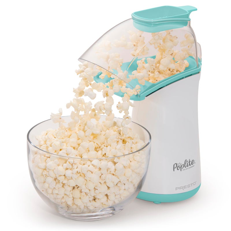 Presto! Presto 04869 Poplite Hot Air Popcorn Popper - Built-In Measuring Cup + Melts Butter, Easy to Clean, Built-In Cord Wrap, 18 Cups, Aqua/White - Image 1
