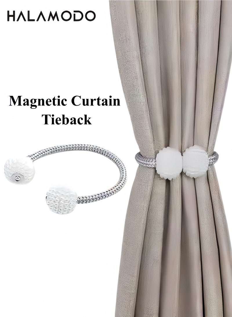 Magnetic Curtain Tiebacks with Pearls for Home Bedroom Office Window Décor Elegant Window Treatment Holdbacks for Heavy Drapes - Image 1