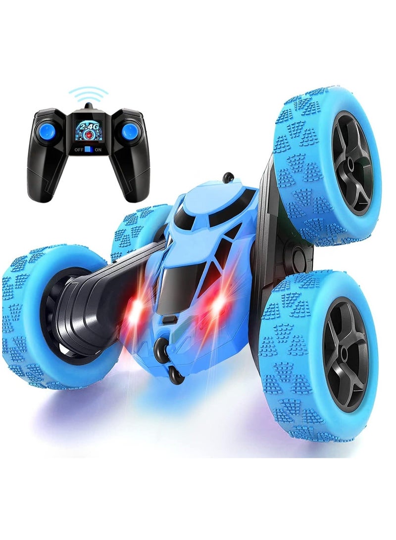 Loquat Remote Control Car Stunt RC Cars, 90 Min Playtime, 2.4Ghz Double Sided 360° Rotating RC Crawler with Headlights, 4WD Off Road Drift RC Race Car Toy for Kids Aged 5-16 (Blue) - Image 1