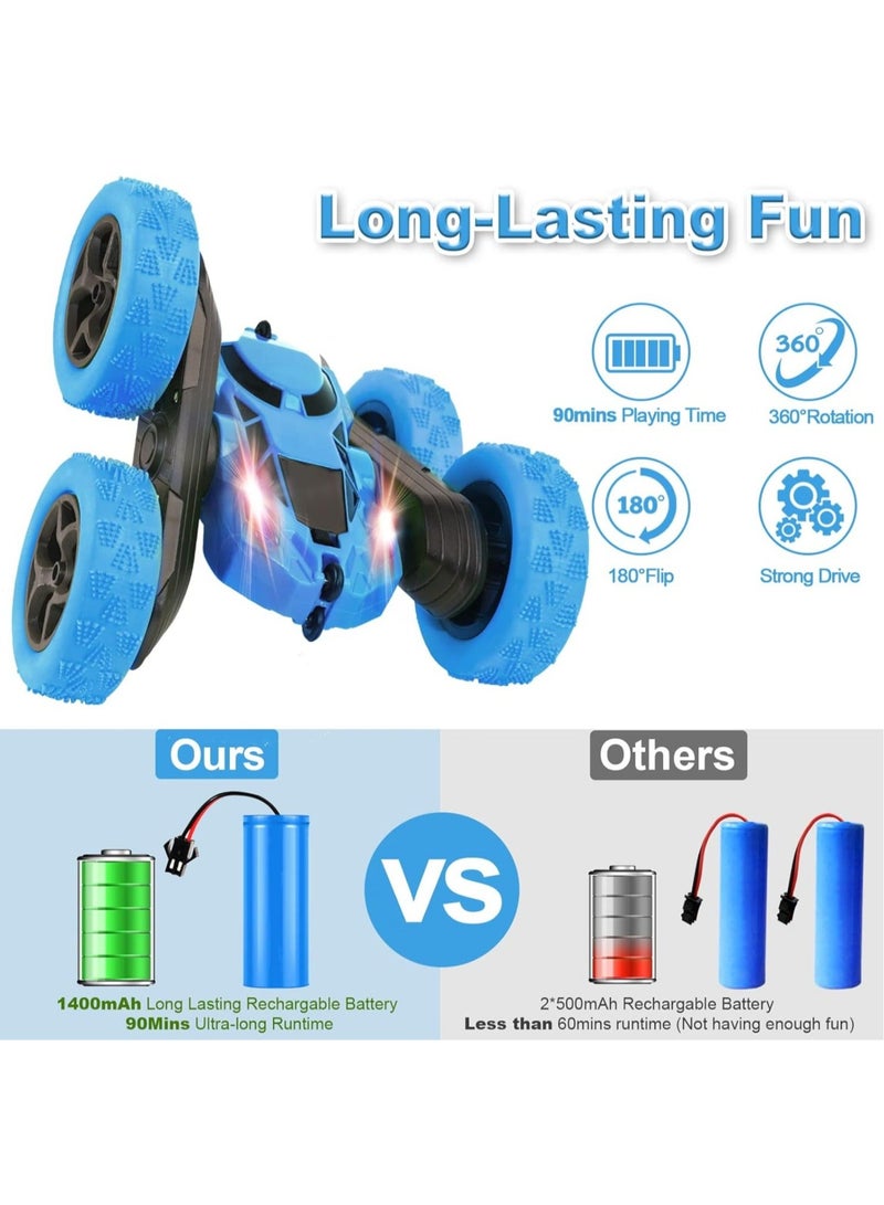 Loquat Remote Control Car Stunt RC Cars, 90 Min Playtime, 2.4Ghz Double Sided 360° Rotating RC Crawler with Headlights, 4WD Off Road Drift RC Race Car Toy for Kids Aged 5-16 (Blue) - Image 2