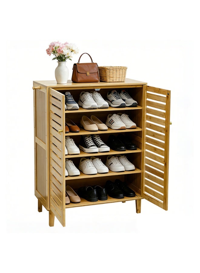 Bamboo Shoe Rack Cabinet – 5-Tier Shoe Storage Organizer with Ventilated Doors, Freestanding Rack for Entryway, Hallway, Closet, Home Furniture - Image 2