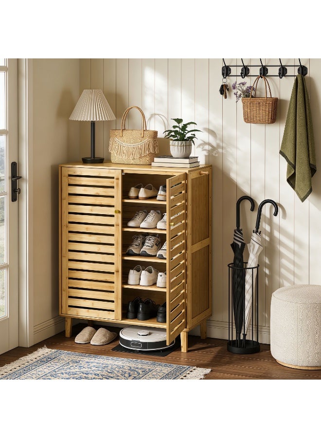 Bamboo Shoe Rack Cabinet – 5-Tier Shoe Storage Organizer with Ventilated Doors, Freestanding Rack for Entryway, Hallway, Closet, Home Furniture - Image 4