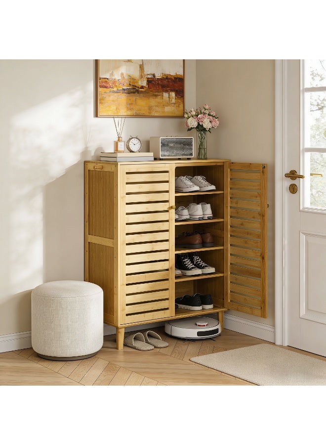 Bamboo Shoe Rack Cabinet – 5-Tier Shoe Storage Organizer with Ventilated Doors, Freestanding Rack for Entryway, Hallway, Closet, Home Furniture - Image 3