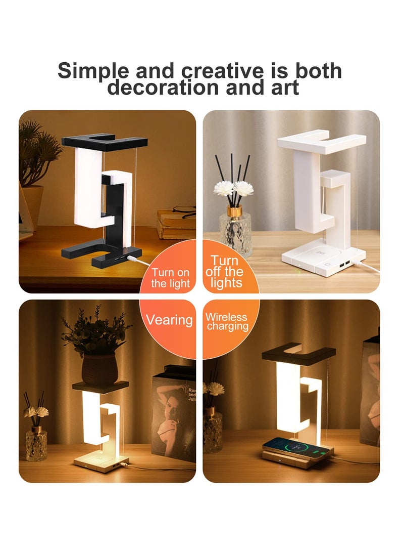 SOLARAE Touch Control Bedside Table Lamps with USB Port, Modern Floating Nightstand Lamp with 10W Fast Wireless Charger, 3-Way Dimmable LED Smart Night Light Lamp for Bedroom Table Living Room Decor - Image 5