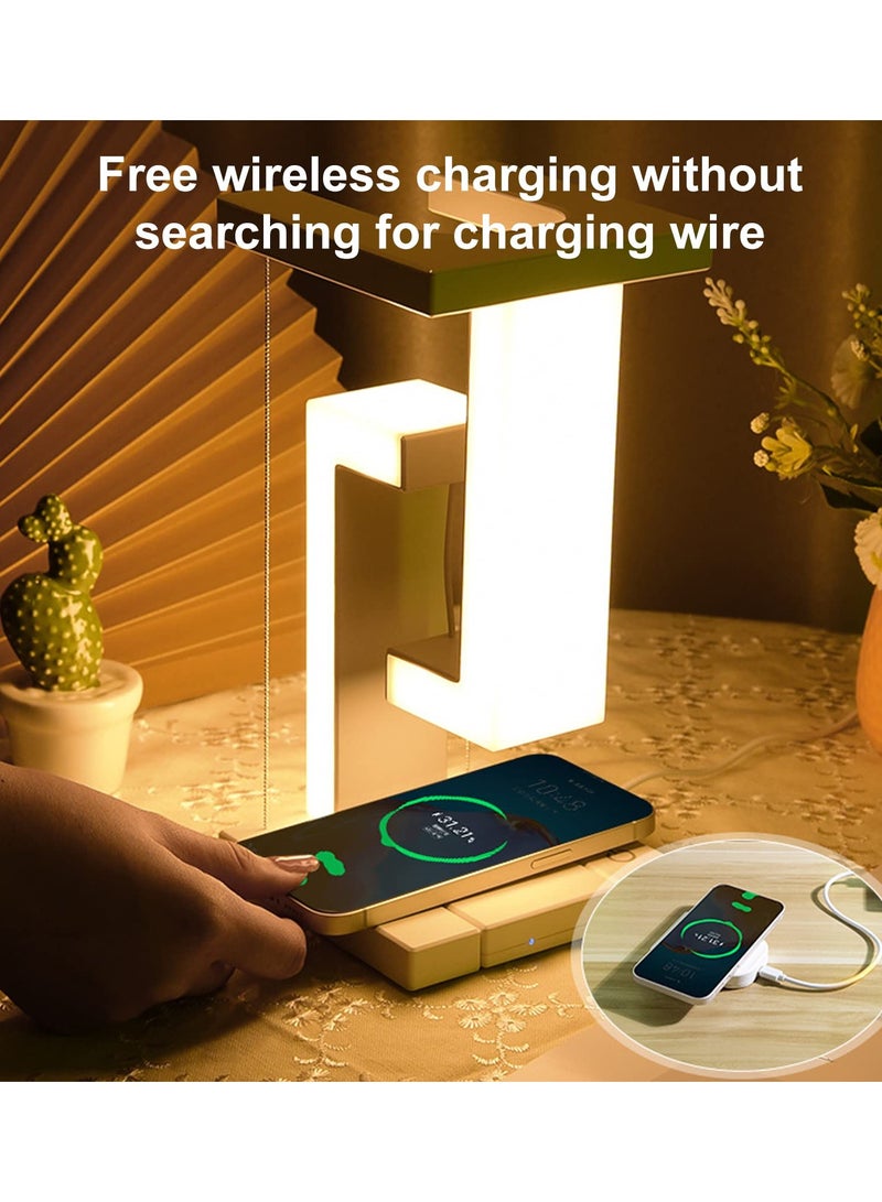 SOLARAE Touch Control Bedside Table Lamps with USB Port, Modern Floating Nightstand Lamp with 10W Fast Wireless Charger, 3-Way Dimmable LED Smart Night Light Lamp for Bedroom Table Living Room Decor - Image 3