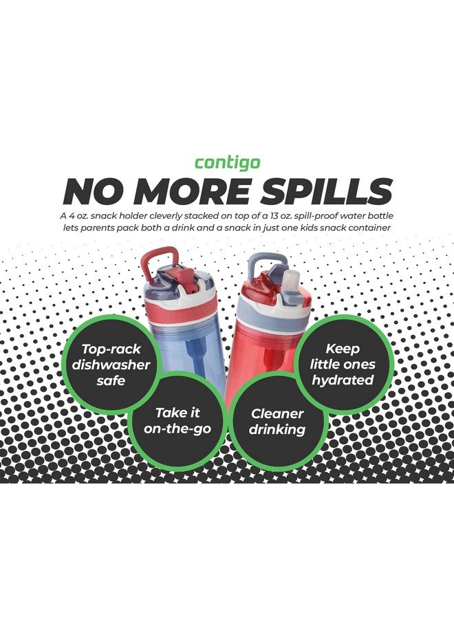 Contigo Snack Hero 2-in-1 Bottle Set - 4oz Snack Compartment & 13oz Spill-Proof Water Bottle - Red & Blue - Image 3