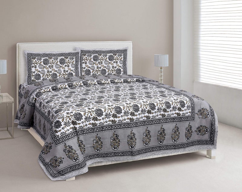 Braise Premium | King Size |100% Pure Cotton | Double Bedsheet with 2 Pillow Covers (Smoke Grey) - Image 1