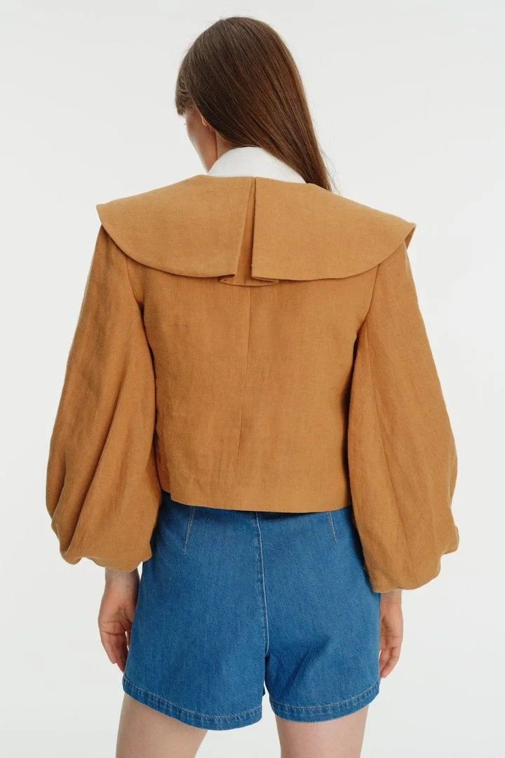 EXQUISE Linen Jacket with Sleeve and Collar Details