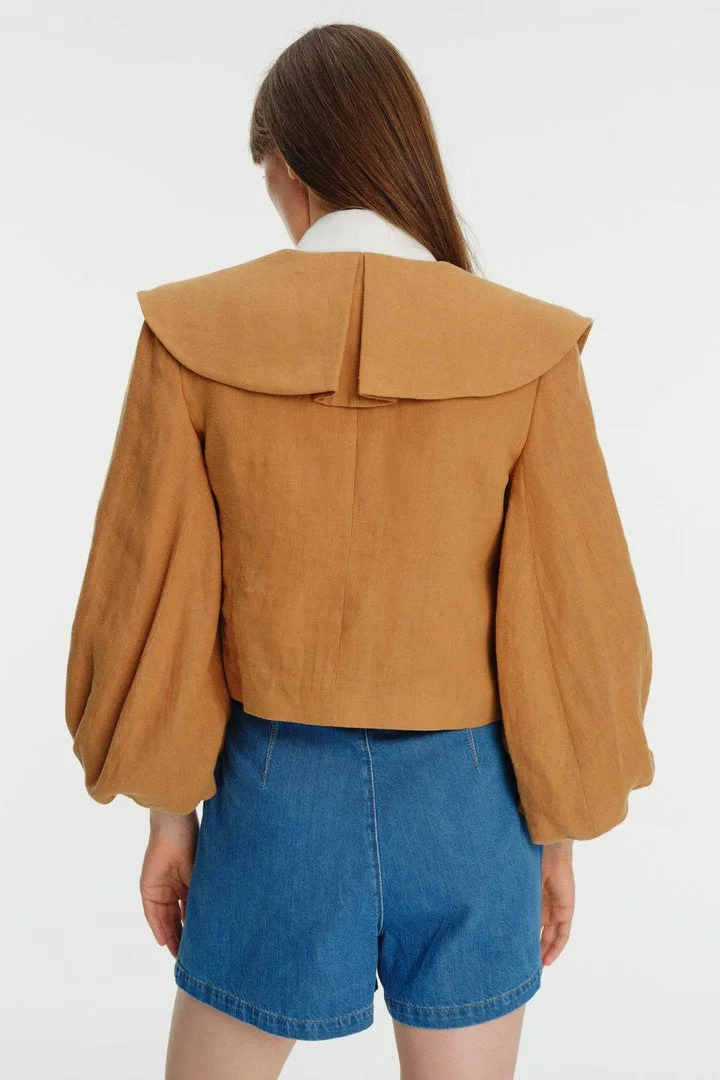EXQUISE Linen Jacket with Sleeve and Collar Details
