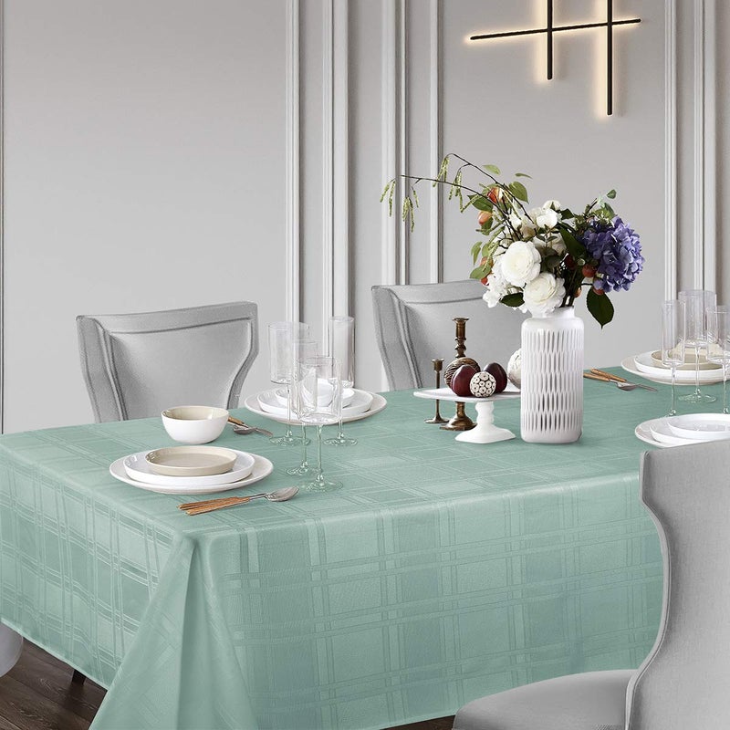 JUCFHY Soild Plaid Jacquard Table Cloth Elegance Wrinkle Resistant Contemporary Woven Decorative Table Cover  Spillproof Soil Resistant Holiday Tablecloths  60 X 120  Grey Blue - Image 1