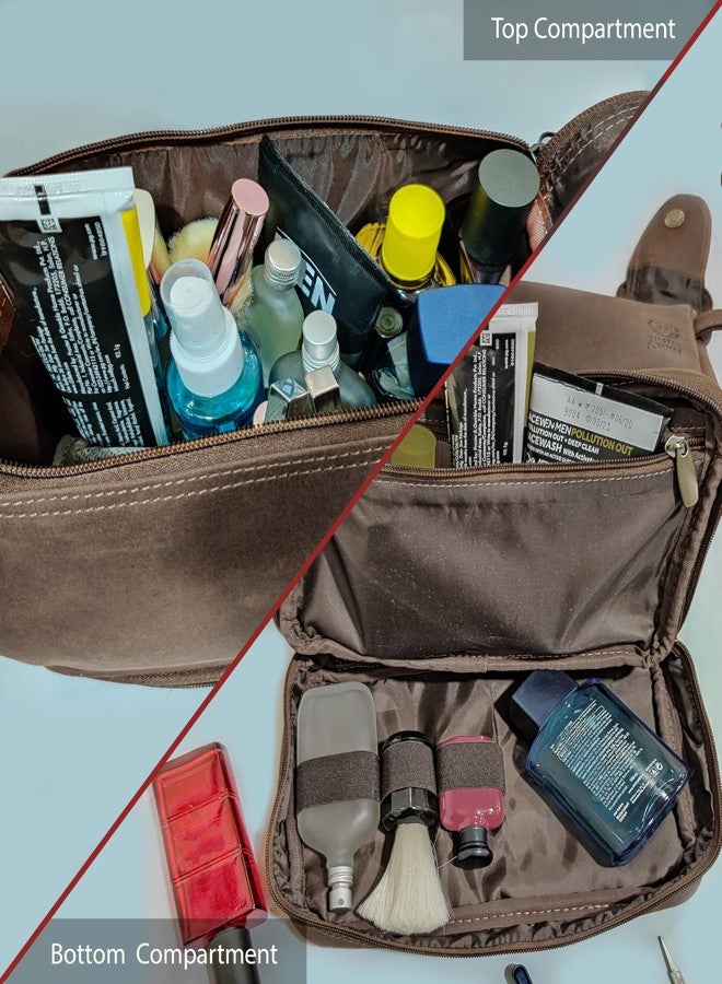 Rustic Town Leather Toiletry Bag for Men & Women - Multifunctional Travel Organizer, Shaving Kit, Makeup Kit, Cosmetic Pouch - Travel Toiletries Gifts for Men - Image 4
