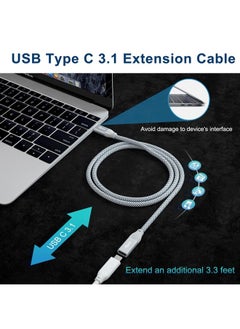 USB Type C Extension Cable 3.3FT 2Pack,USBC 3.1 Gen 2 10Gbps 100w Female Male Extended Adapter,Thunderbolt 3 Extender Cord for MagSafe Charger,MacBook Pro,iMac Mac,iPac Air Mini,Quest Link