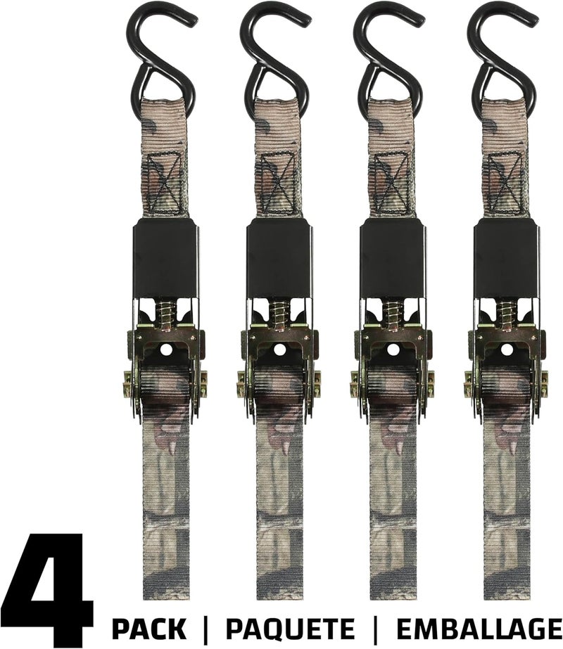 Raider RPS Outdoors SI-2067 Mossy Oak Break-Up Infinity Camo 1" x 8' Ratchet Tie Down Straps (300 lb Safe Working Load / 900 lb Tension Strength), 4 Pack - Image 2