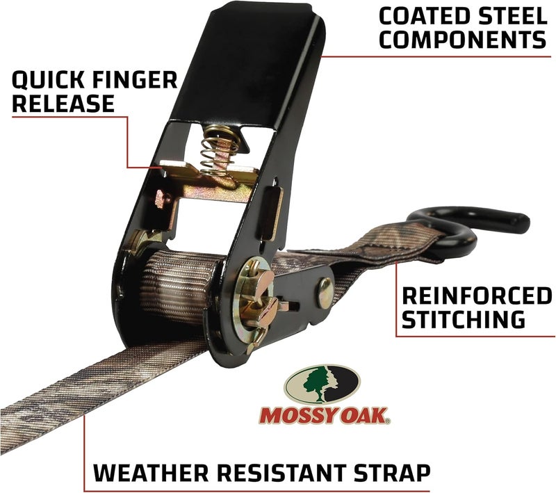 Raider RPS Outdoors SI-2067 Mossy Oak Break-Up Infinity Camo 1" x 8' Ratchet Tie Down Straps (300 lb Safe Working Load / 900 lb Tension Strength), 4 Pack - Image 4