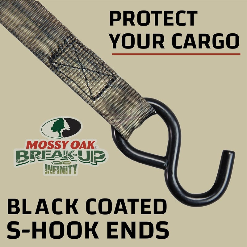 Raider RPS Outdoors SI-2067 Mossy Oak Break-Up Infinity Camo 1" x 8' Ratchet Tie Down Straps (300 lb Safe Working Load / 900 lb Tension Strength), 4 Pack - Image 5