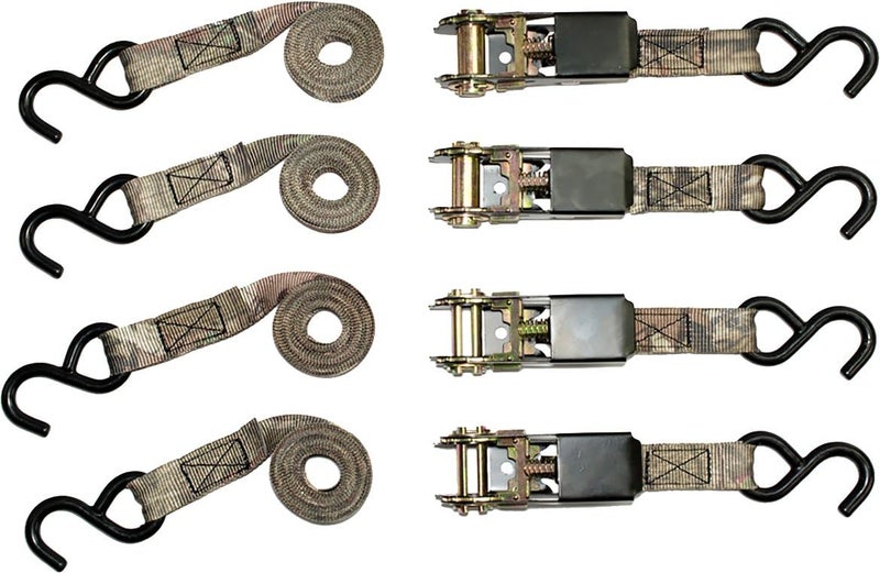 Raider RPS Outdoors SI-2067 Mossy Oak Break-Up Infinity Camo 1" x 8' Ratchet Tie Down Straps (300 lb Safe Working Load / 900 lb Tension Strength), 4 Pack - Image 1