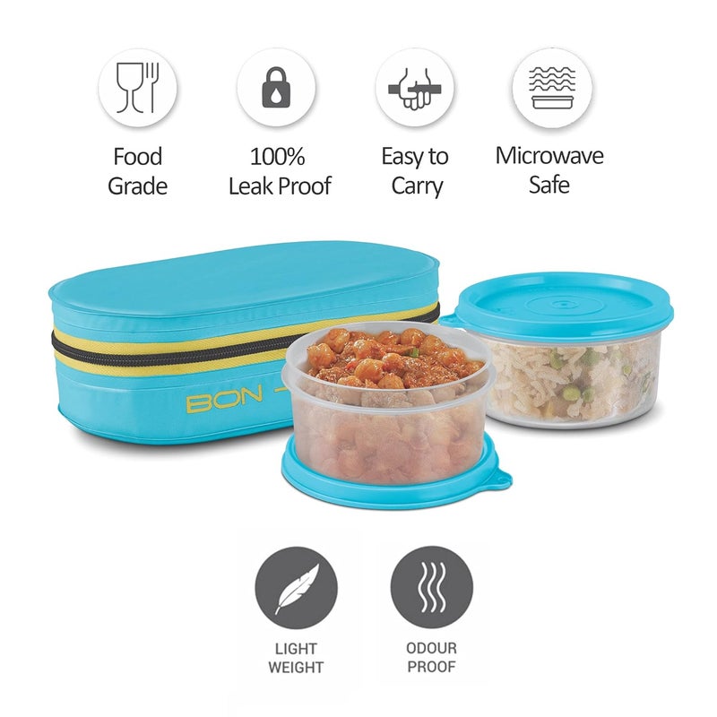 Milton MILTON New Bon Bon Plastic Lunch Box with Insulated Jacket, 2 Containers (280 ml Each), Microwavable & Leak-Proof Tiffin for Office, School, College, Cyan  - Image 3