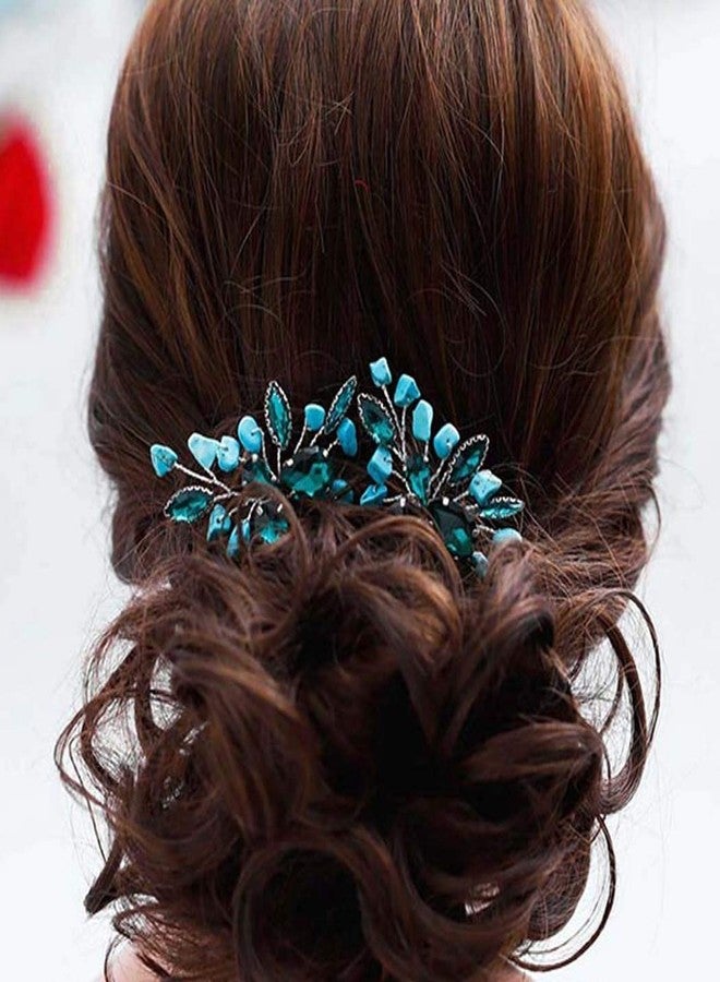Aukmla Turquoise Bride Wedding Hair Pins Green Crystal Bridal Headpiece Hair Accessories for Women and Girls - Image 5