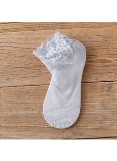 Generic Spring Autumn Thin Cotton Mid-calf Socks Lace Floral Edge Solid Color Versatile Womens Midshort Socks Japanese Sweet Mesh Grey  - Image 1