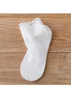 Generic Spring Autumn Thin Cotton Mid-calf Socks Lace Floral Edge Solid Color Versatile Womens Midshort Socks Japanese Sweet Mesh Grey  - Image 3