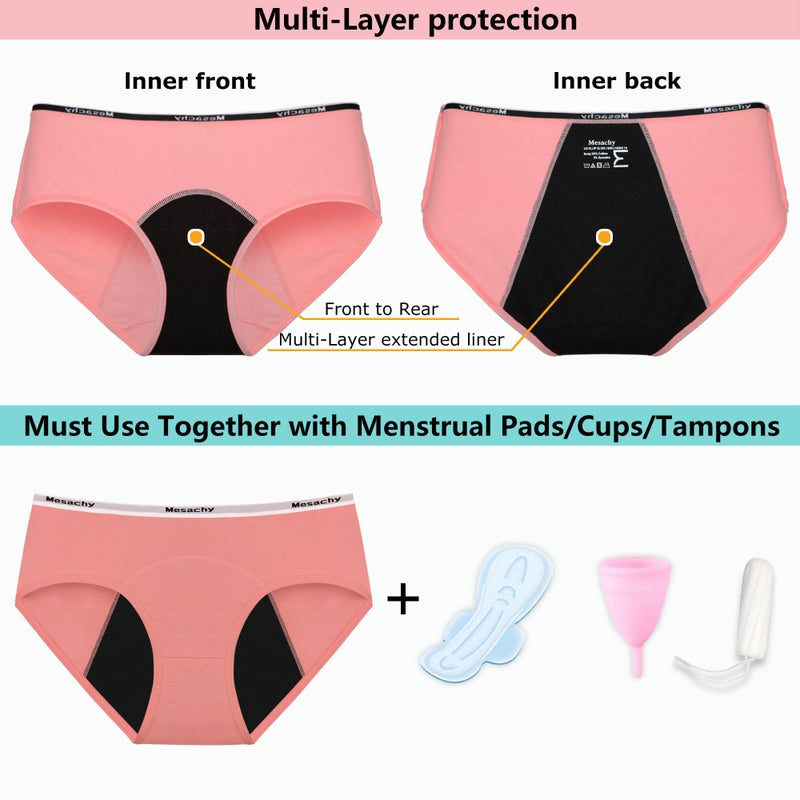 Mesachy Girls Period Underwear Period Panties for Teens Menstrual Leakproof Protective Cotton Briefs - Image 3