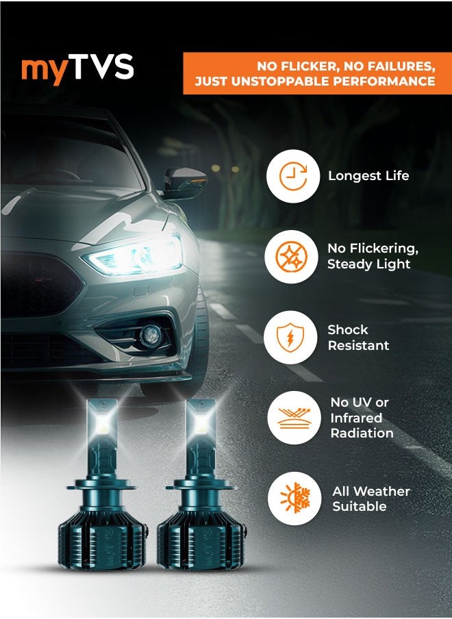 myTVS myTVS 200W LED Car Headlight Bulbs | 20000LM Super Bright 6000K LED Conversion Kit | High Power Waterproof Headlamps | Plug & Play, Long-Lasting LED9-H4/H19  - Image 2
