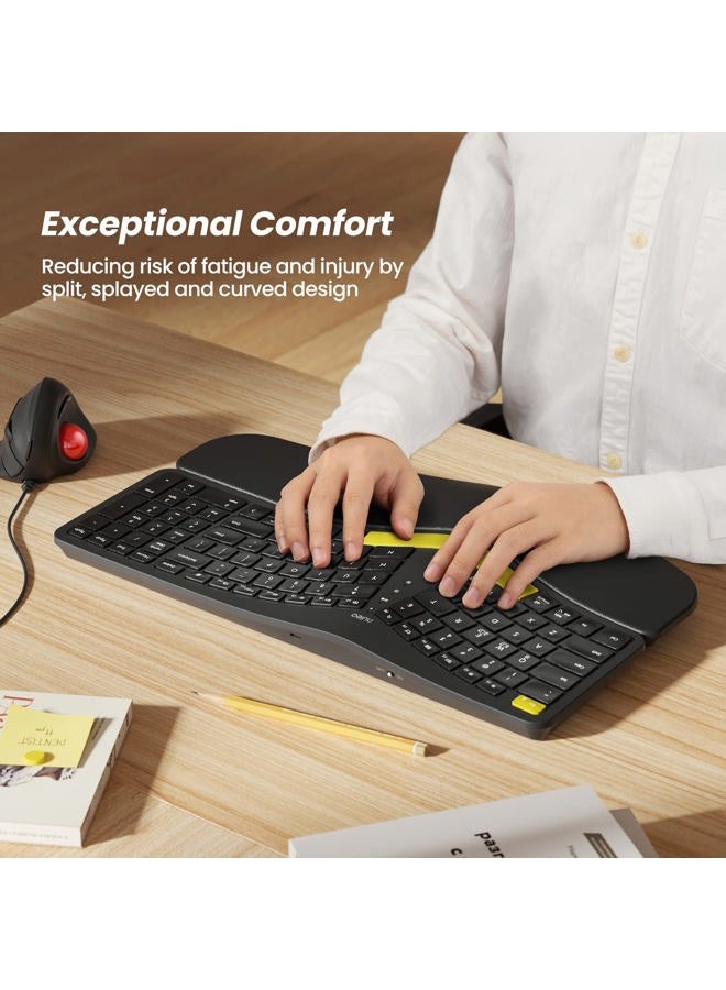 Nulea Wireless Ergonomic Keyboard, Split Keyboard with Wrist Rest, USB-C Charging, 7-Color Backlight, Natural Typing, Bluetooth and USB Connectivity, Compatible with Windows/Mac - Image 2