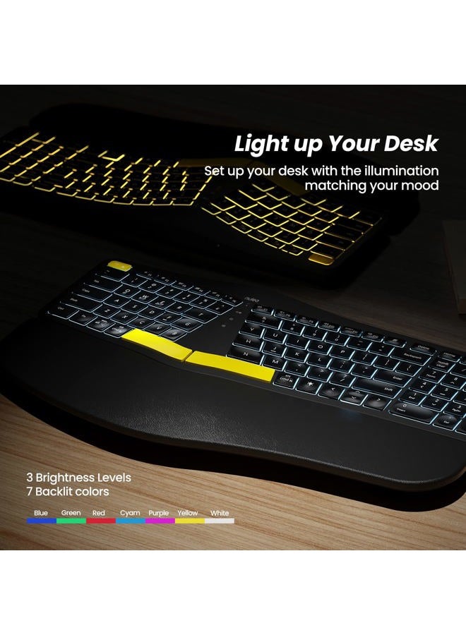 Nulea Wireless Ergonomic Keyboard, Split Keyboard with Wrist Rest, USB-C Charging, 7-Color Backlight, Natural Typing, Bluetooth and USB Connectivity, Compatible with Windows/Mac - Image 5