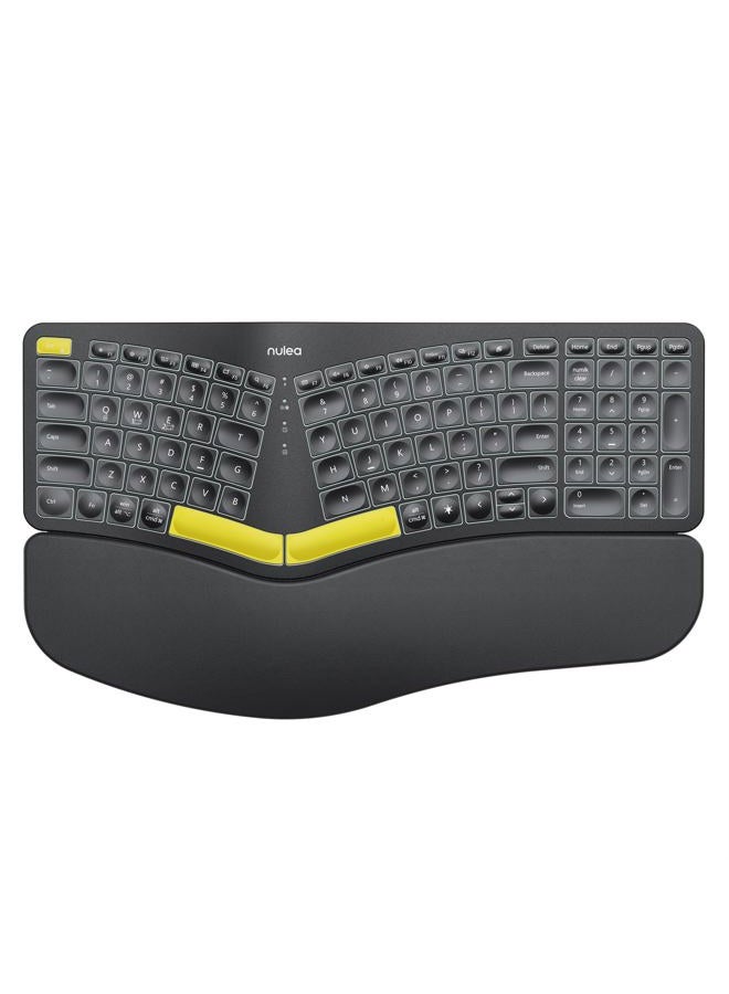 Nulea Wireless Ergonomic Keyboard, Split Keyboard with Wrist Rest, USB-C Charging, 7-Color Backlight, Natural Typing, Bluetooth and USB Connectivity, Compatible with Windows/Mac - Image 1