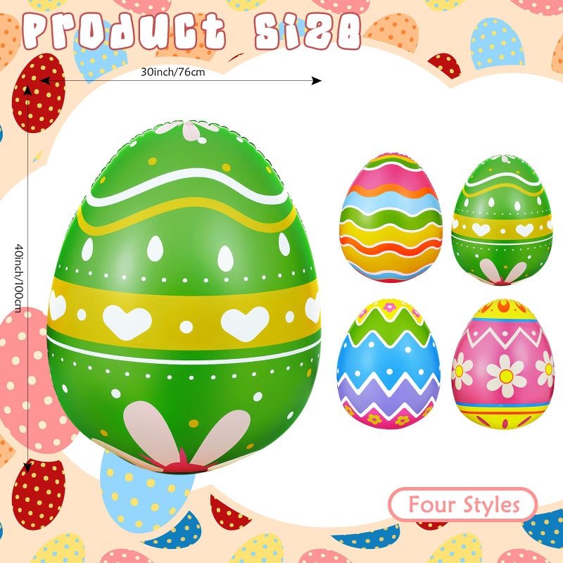 Liliful 4 Pcs 40 Inch Giant Inflatable Easter Eggs Decorations Colorful Large Inflatables Outdoor Decor Standing Outdoor Easter Yard Ornaments for Garden Holiday Lawn Party (Cute) - Image 2