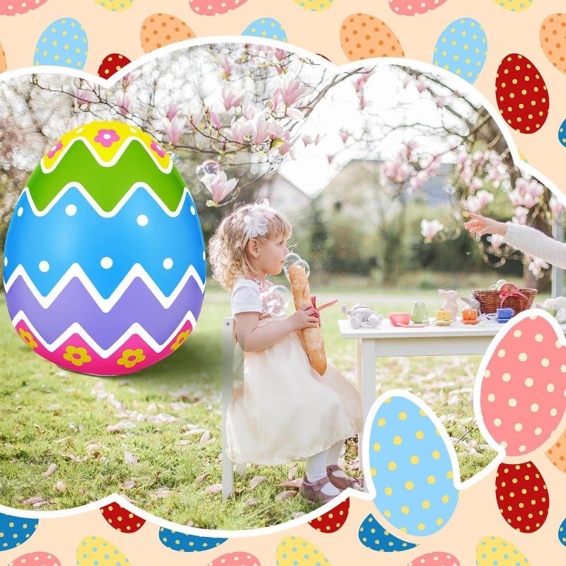 Liliful 4 Pcs 40 Inch Giant Inflatable Easter Eggs Decorations Colorful Large Inflatables Outdoor Decor Standing Outdoor Easter Yard Ornaments for Garden Holiday Lawn Party (Cute) - Image 5
