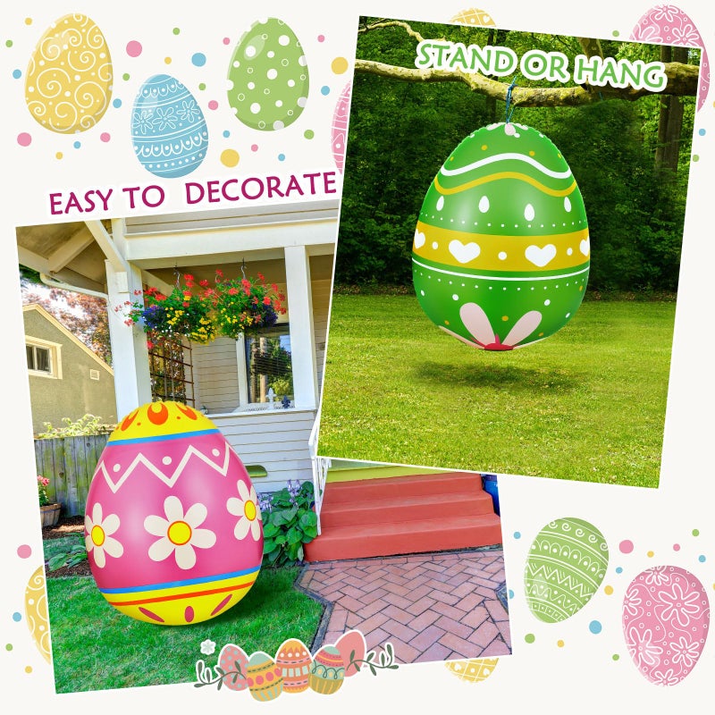 Liliful 4 Pcs 40 Inch Giant Inflatable Easter Eggs Decorations Colorful Large Inflatables Outdoor Decor Standing Outdoor Easter Yard Ornaments for Garden Holiday Lawn Party (Cute) - Image 4