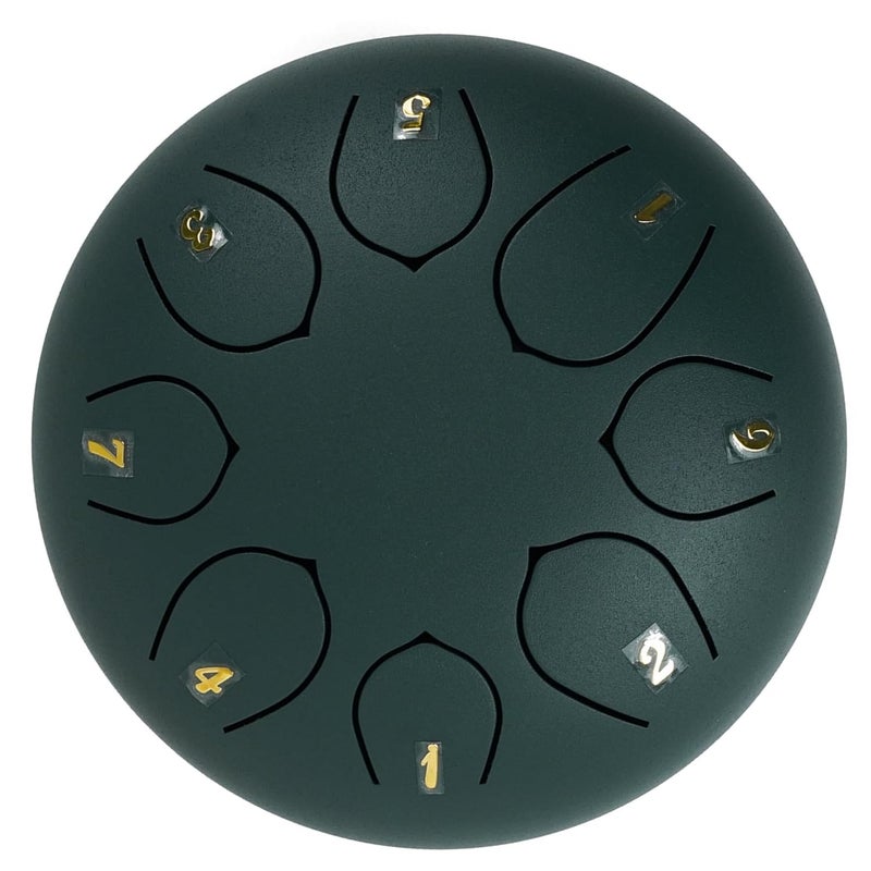 Regis 8 Notes 6 Inch Matt Green Alloy Steel Tongue Drum – Handpan Percussion Drum for Kids & Adults, Meditation, Yoga, Music Therapy – Includes Mallets, Finger Picks & Travel Bag – Matt Green - Image 2