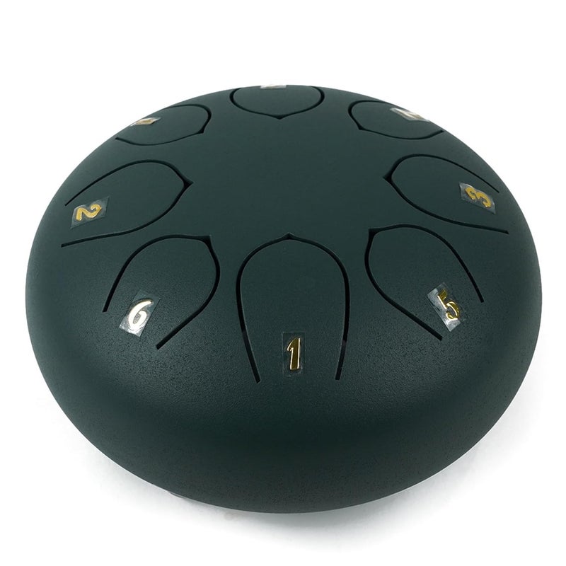 Regis 8 Notes 6 Inch Matt Green Alloy Steel Tongue Drum – Handpan Percussion Drum for Kids & Adults, Meditation, Yoga, Music Therapy – Includes Mallets, Finger Picks & Travel Bag – Matt Green - Image 3